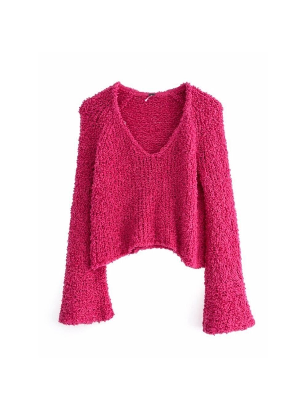 Free People Popcorn Knit Cropped Sweater Pink Bell Sleeve Boho